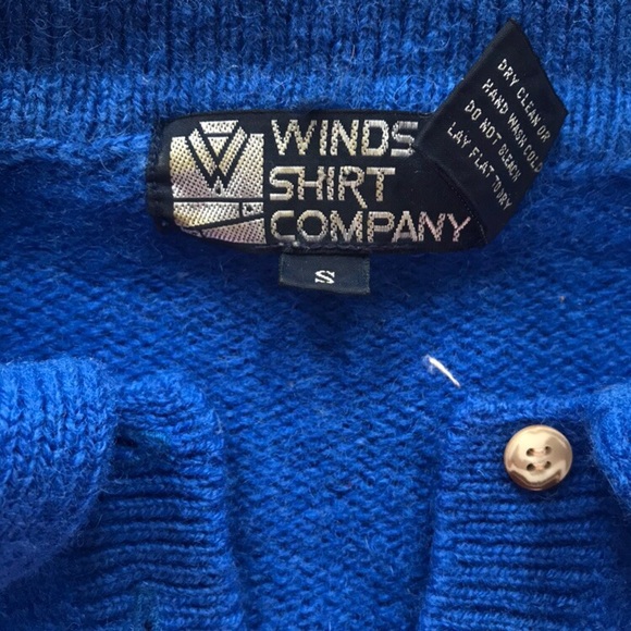 Retro Blue 100% Wool Collar Sweater - Picture 4 of 6